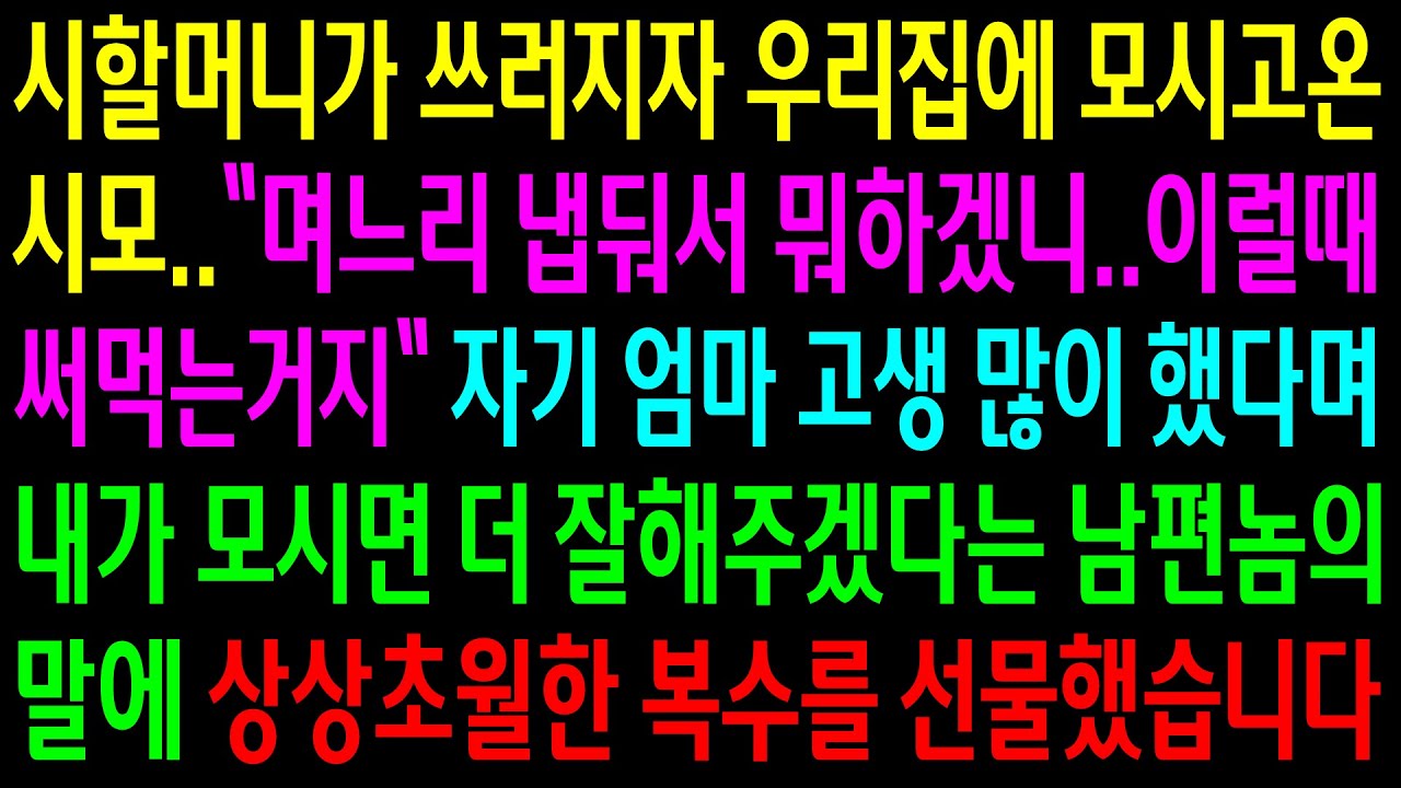 (반전사연)시할머니가 쓰러지자 우리집에 모시고온 시모..내가 모시면 더 잘해주겠다는 남편놈의 말에 상상초월한 한방을 먹이는데[신청사연][사이다썰][사연라디오]