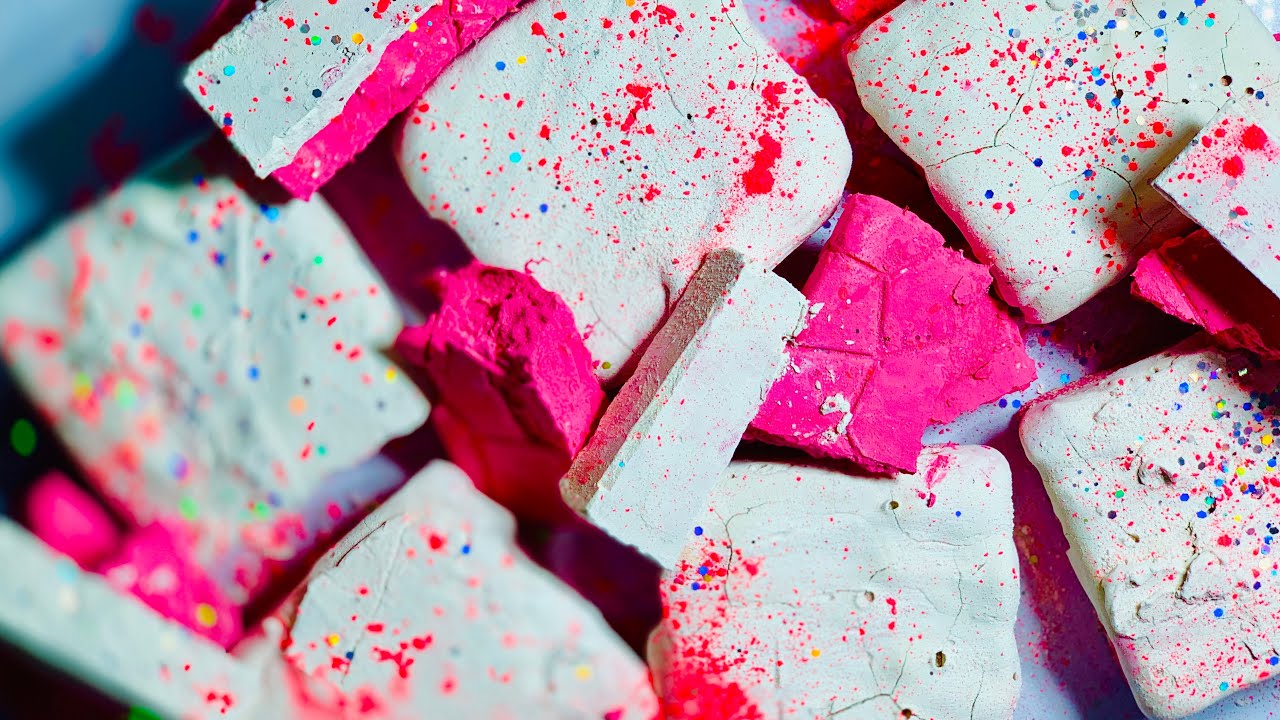 Super soft buttery deep pink pasted blocks crush | gymchalk🩷🤍🧞‍♀️| Asmr | oddlysatisfying | sub plz