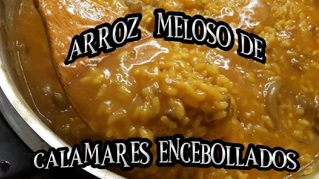 Arroz meloso de calamares encebollados.