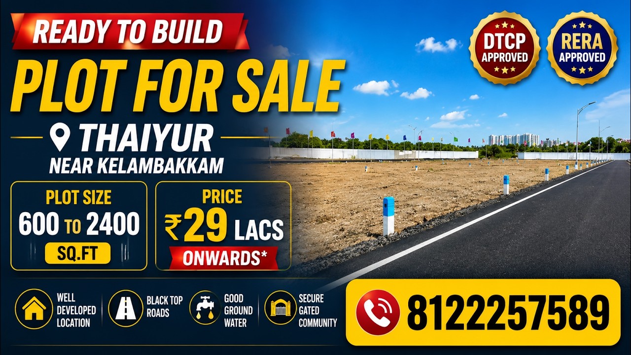 ₹29 Lakhs Plot for Sale in Thaiyur #OMRPlots #PlotsForSaleInChennai #ThaiyurRealEstate #villaplots