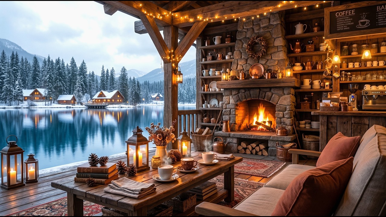 Snowy Café Jazz Ambience❄️ Cozy Fireplace for Study, Work & Relax
