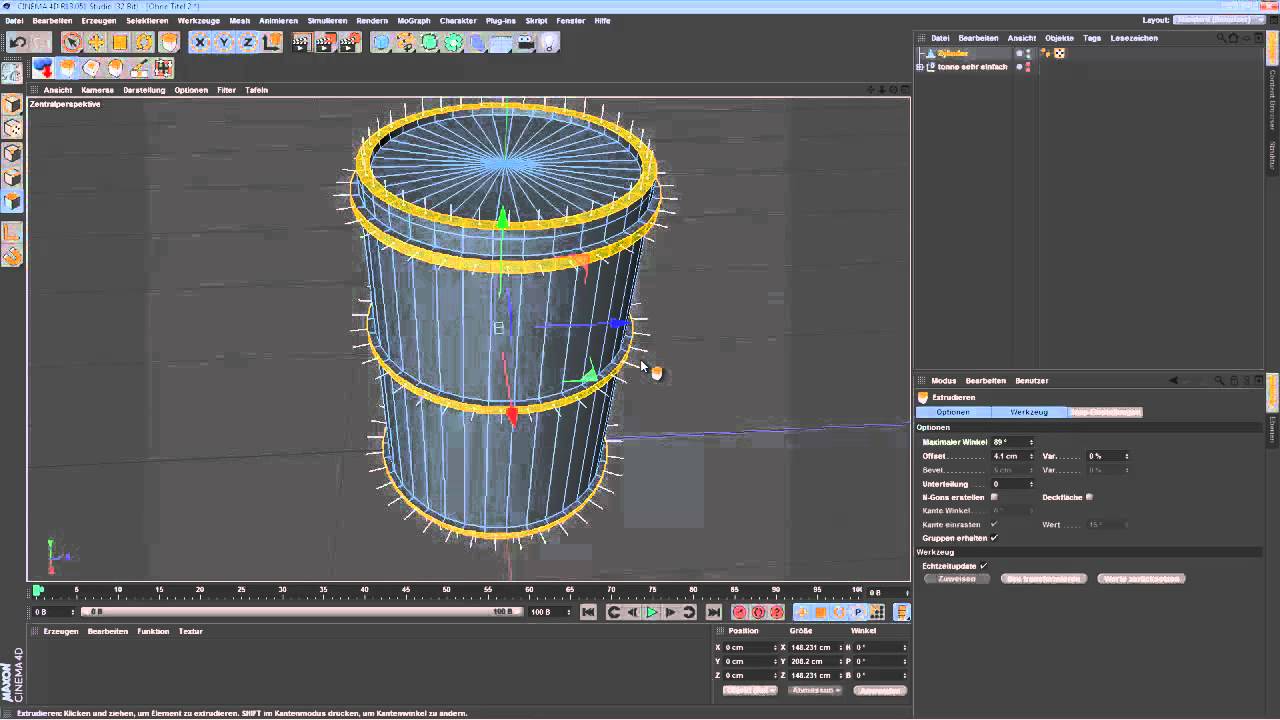 Cinema 4d Tutorial - Tonne modellieren auf 2 Arten auf Deutsch für Anfänger