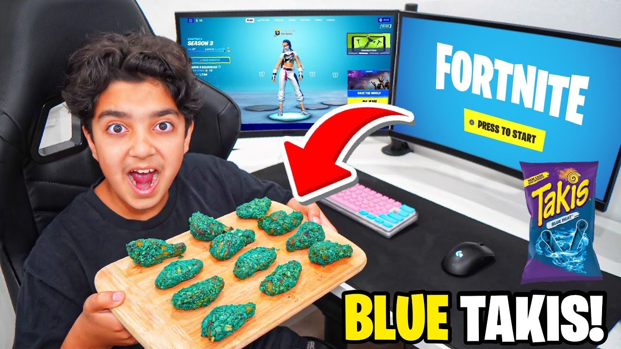 Kid Eats BLUE TAKIS CHICKEN WINGS For Every Kill In Fortnite...