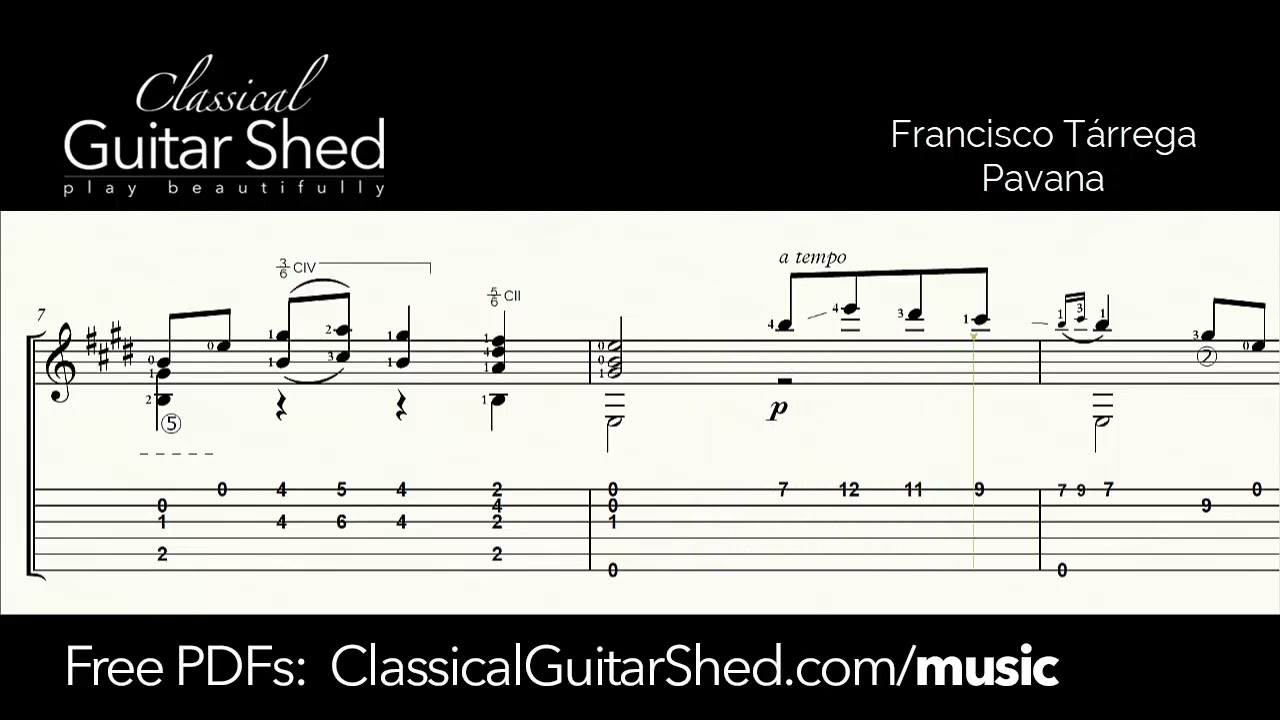 Francisco Tarrega: Pavana - Free Classical Guitar Sheet Music