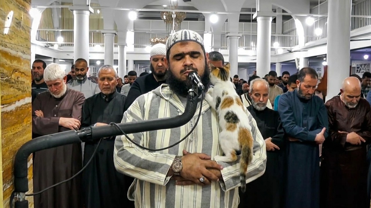 The Imam Was Saying A Prayer When A Cat Jumped On Him. No One Foresaw Such A Turn Of Events.