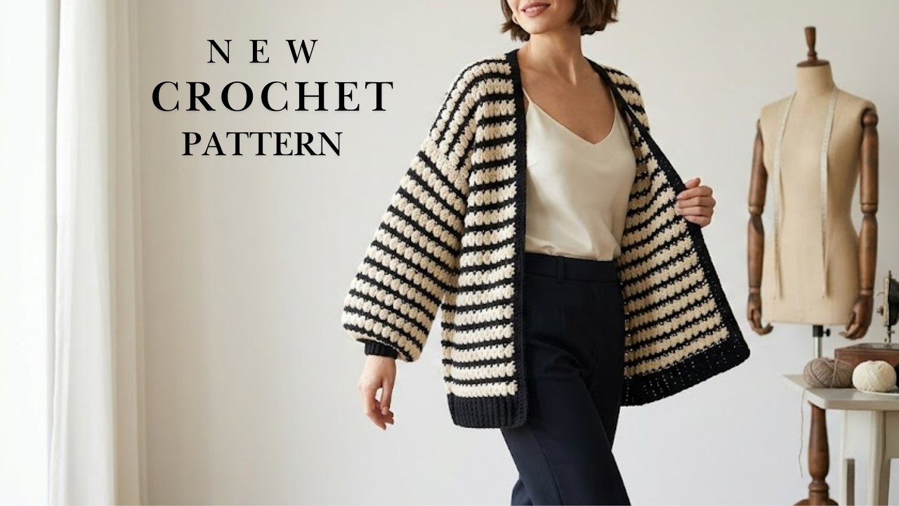 VİTRİNLERİ KISKANDIRAN O MODEL! 🤩Sadece 2 Renkle Modern CROCHET CARDIGAN Yapımı 🖤🤍