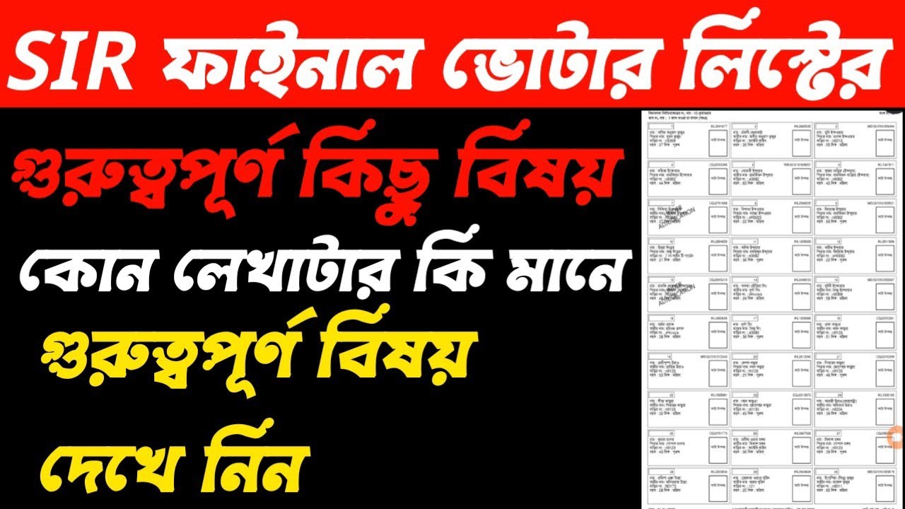 SIR ফাইনাল ভোটার লিস্টের / কোন লেখাটার কি মানে / Sir final voter list download 