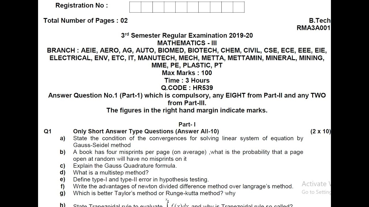 BPUT | MATHEMATICS III | M3 Ques 1 (f) - (j)| SOLVED END SEMESTER QUESTION PAPER 2019-20 |