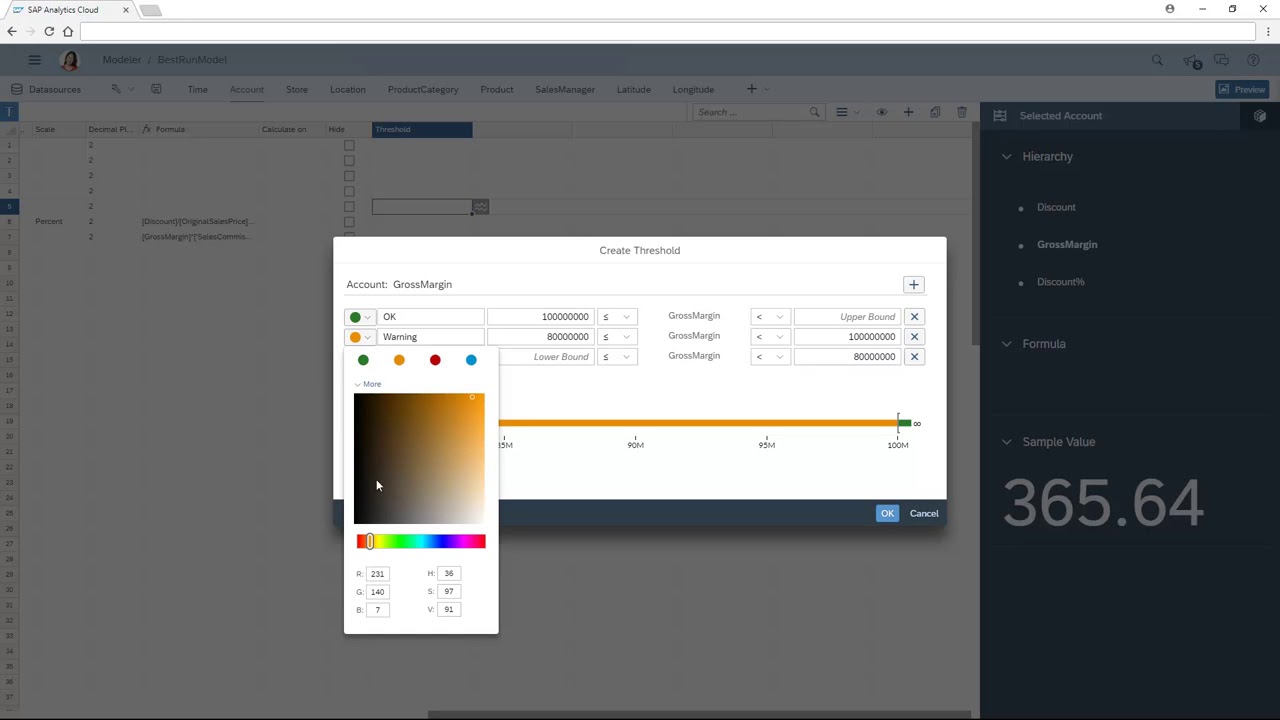 Set conditional formatting thresholds in models  SAC (S BOSS)
