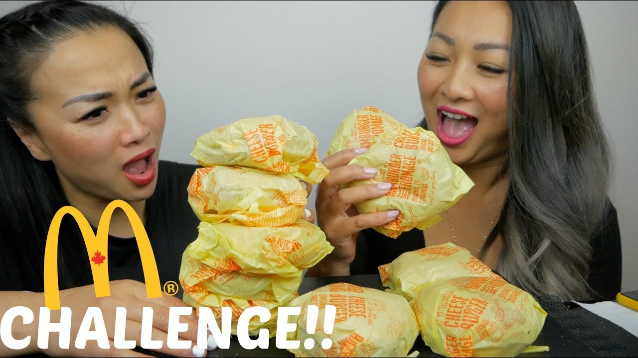 McDonald's Cheeseburger CHALLENGE!! Sister  Mukbang | N.E Let's Eat