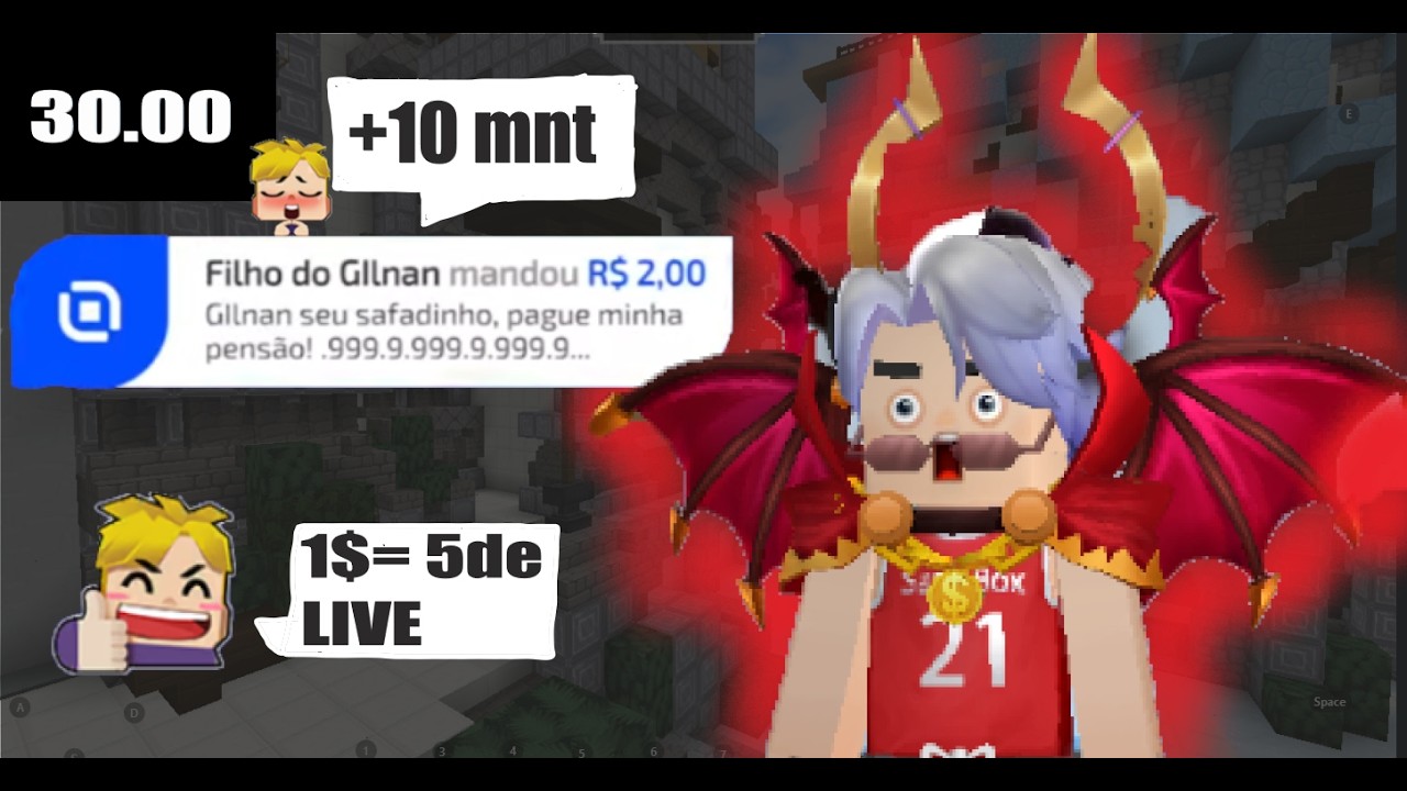 LIVE Blockman Go a cada 1$ live pix a live aomenta 5 minutos BED WAS