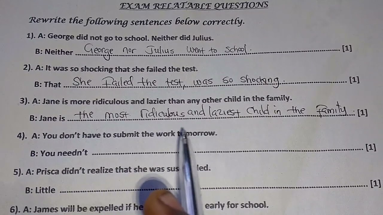 2024 G12 English P2  Common 8 Rewrites Questions and Answers. // G12 Internal // Transformations