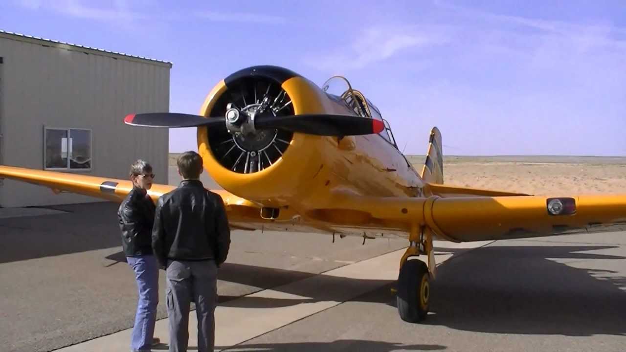 Preflight inspection and start-up of Julie Smith's T-6 Texan