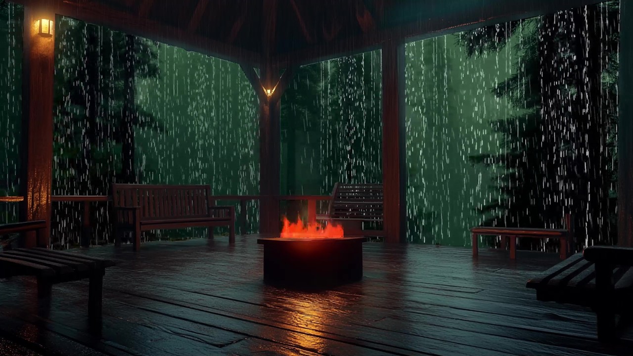 Rain Sounds Outside 🌧️ | Sleep Easily & Relief Stress 😴 | Cozy Porch Ambience with Warm Fireplace