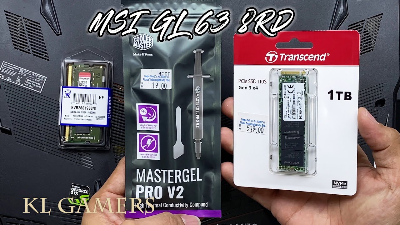 MSI GL63 8RD Gaming Notebook Replace Cooler Master MASTERGEL PRO V2 Thermal Paste Upgrade SSD RAM
