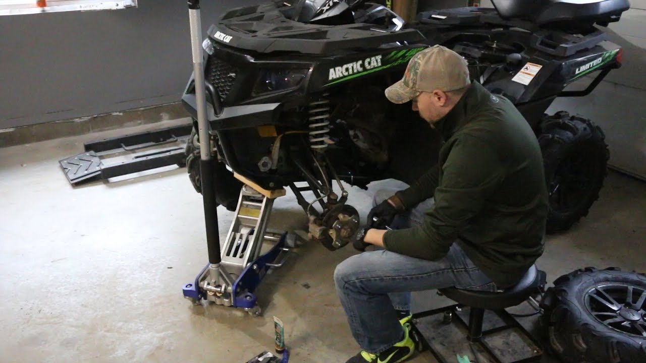 Arctic Cat XR / Alterra ATV front brake pad swap tutorial.