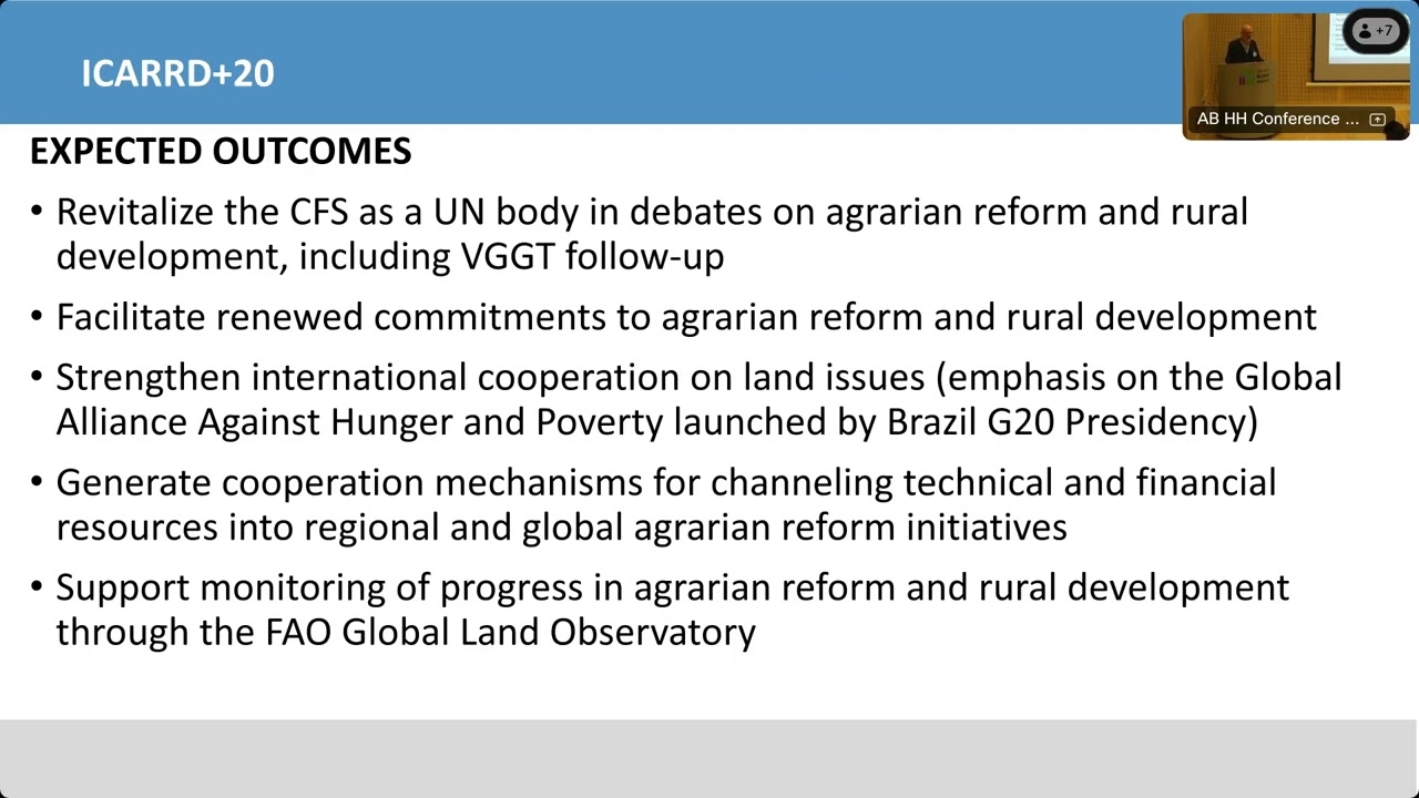 Update on the International Conference on Agrarian Reform & Rural Development (ICARRD+20)