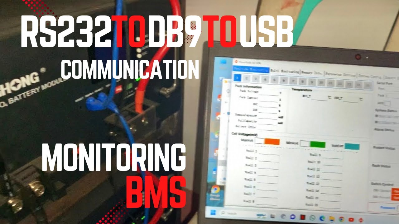 RS232 to DB9 connection for BMS monitoring #bms #lifepo4battery #bmstools #communication