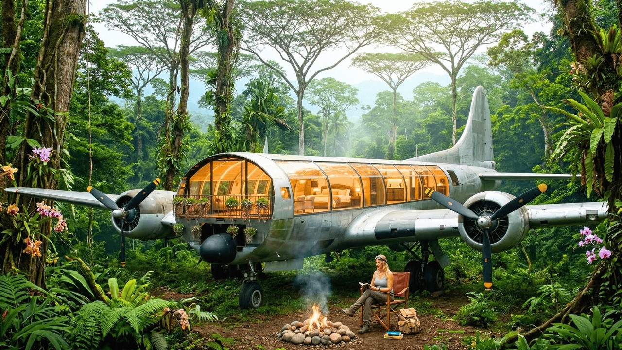 I Transformed an Abandoned Giant US Military Plane Into a Stunning Glass Forest Home