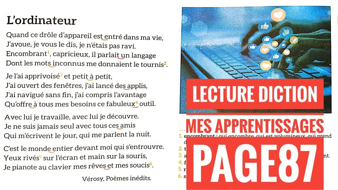 L'ordinateur: lecture diction 6AEP Page87| مكرر Mes apprentissages #po&egrave;mes #education #تعليم #poesie