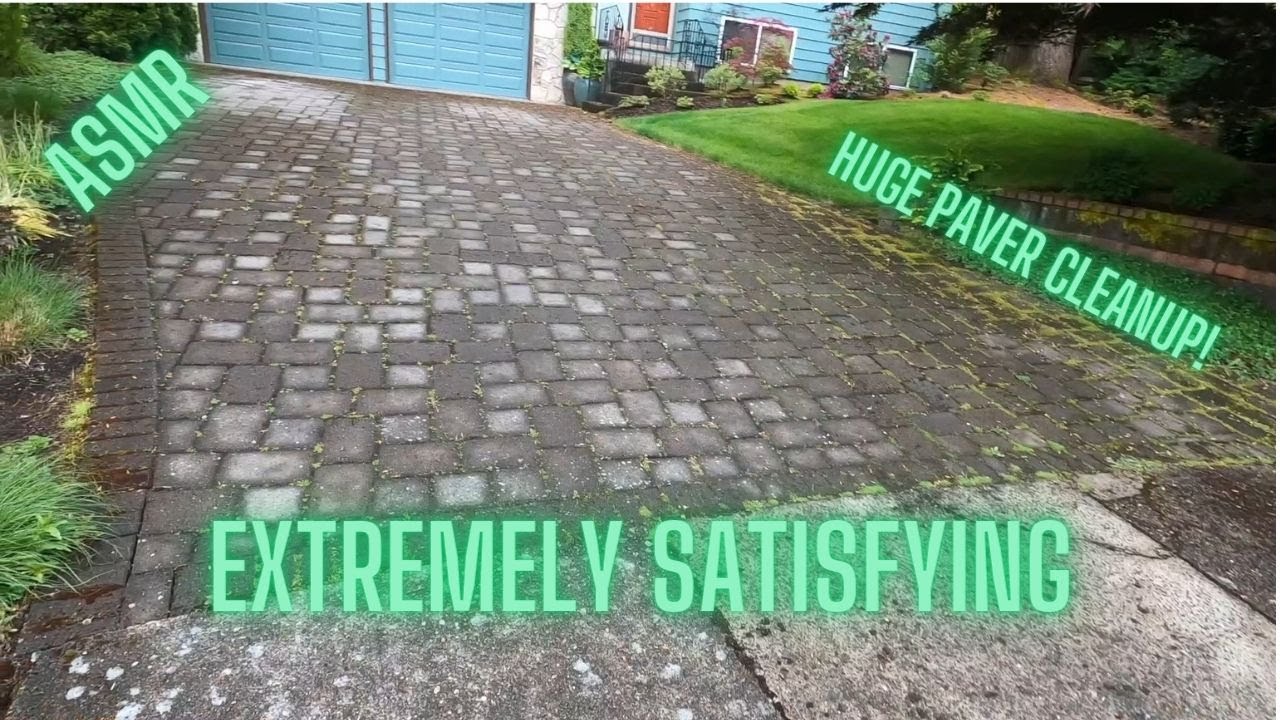 Extremely Satisfying Paver Driveway Cleanup.  #asmr, #pressurewashing, #mossremoval,