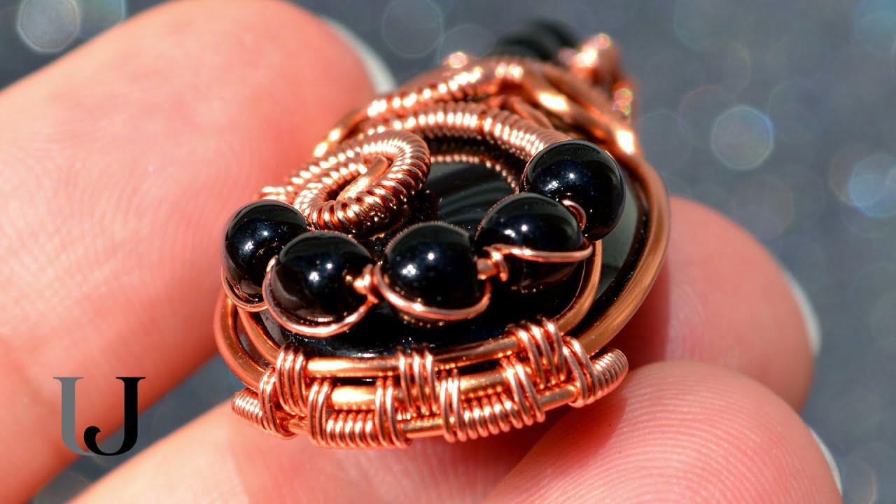 Black Onyx Copper Necklace, Unique Handmade Wire Wrapped Pendant, Designer Jewelry, wire-wrapping