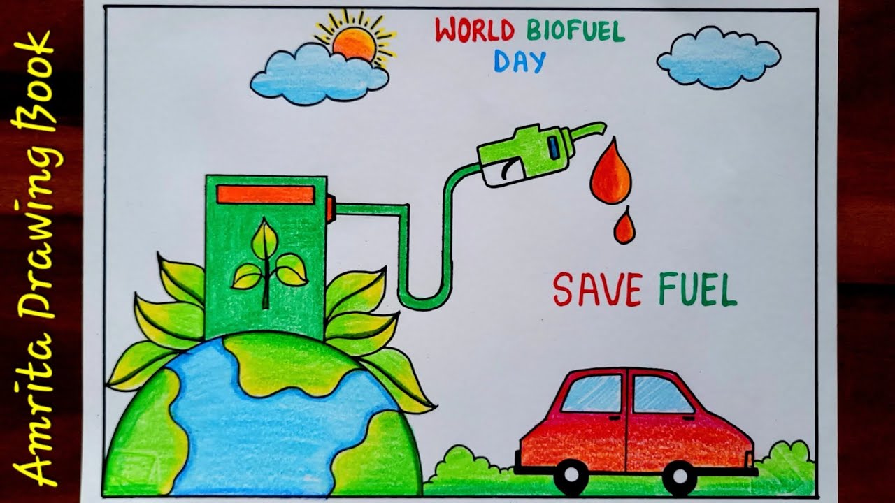 World Biofuel Day Poster Drawing Easy | How to Draw Biofuel Day Drawing | Save Fuel Poster Drawing