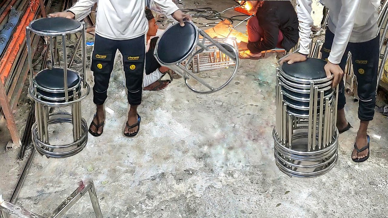 How to make folding stool-Steel fabrication work || stainless steel furniture manufacturing process