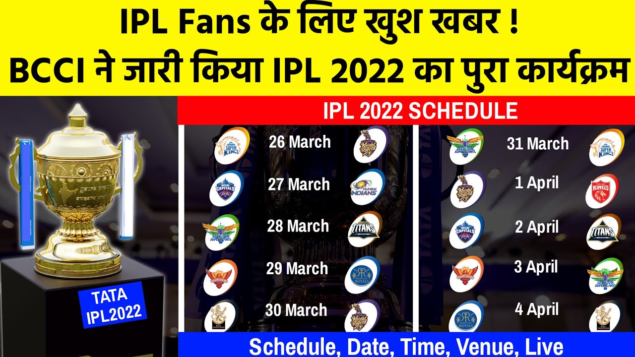 IPL 2022 Full And Confirm Schedule, Date, Time Venue, Format Explain, Live | IPL 2022 Schedule