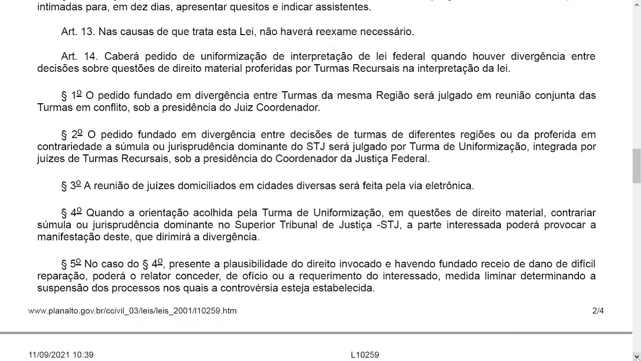 LEI SECA EM &Aacute;UDIO, Juizado Especial Federal, Lei 10.259/2001