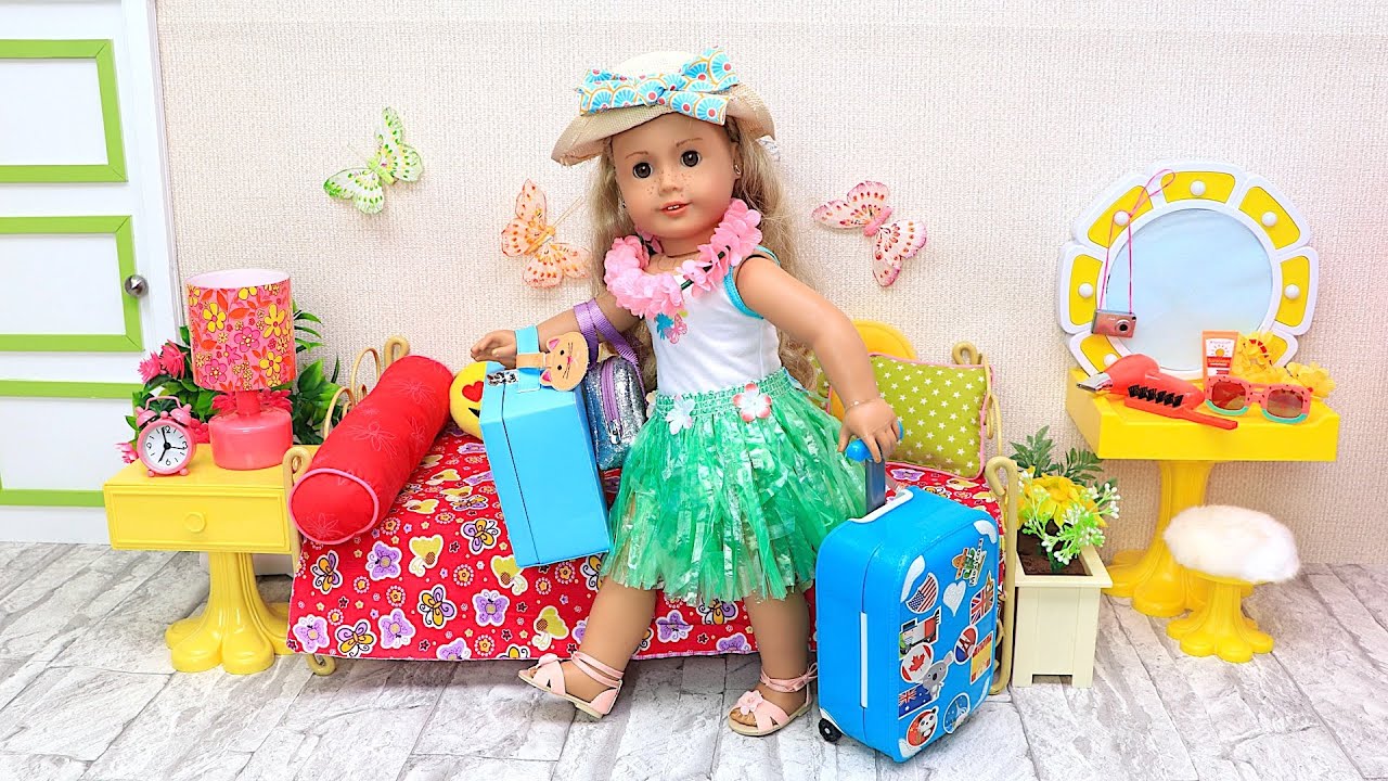 AG Doll packing travel bags for summer vacation trip to Hawaii! PLAY DOLLS