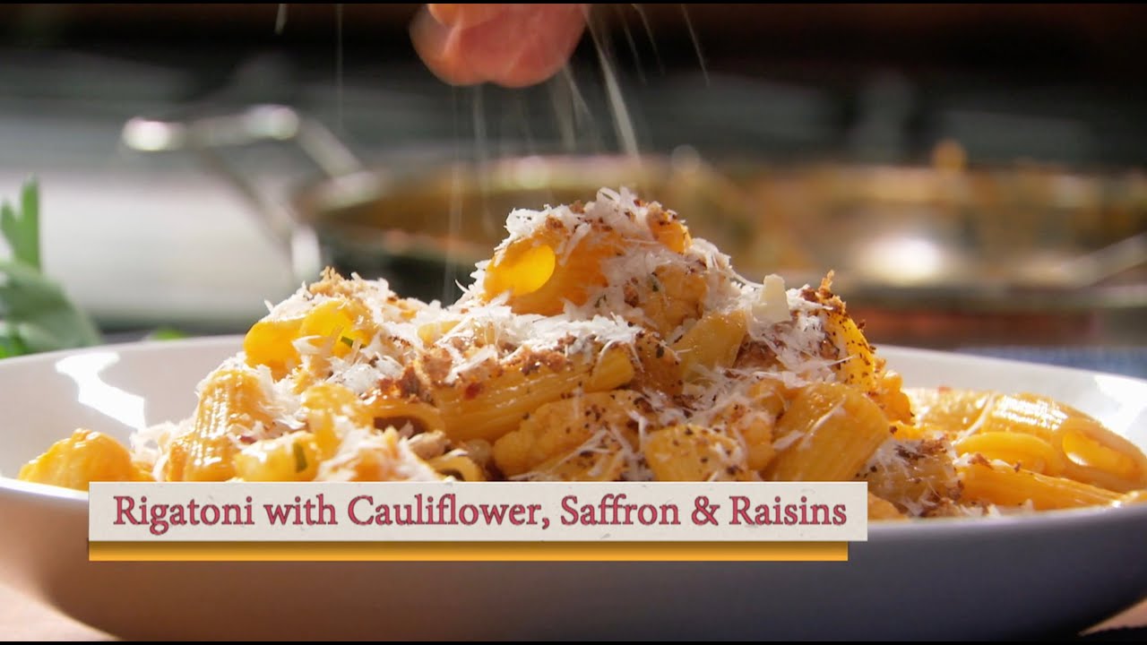 Rigatoni with Cauliflower, Saffron and Golden Raisins