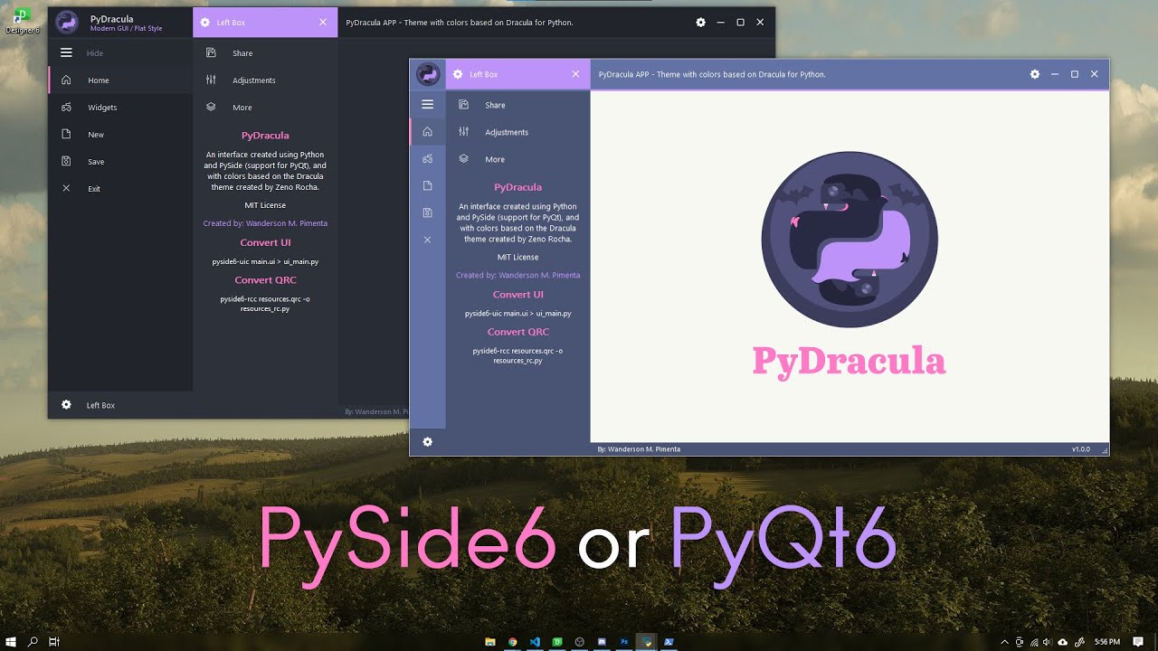 PyDracula — современный графический интерфейс Python / плоский стиль — Qt Designer/PySide6 или Py...