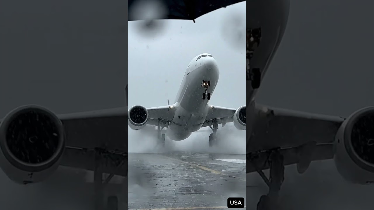 Plane Takes Off in Heavy Rain #shorts