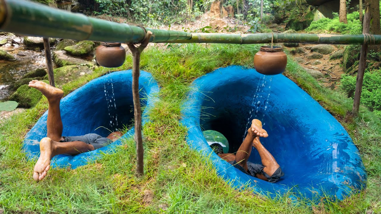 How to Build The Secret Underground Slides Water Park by Ancient Skills