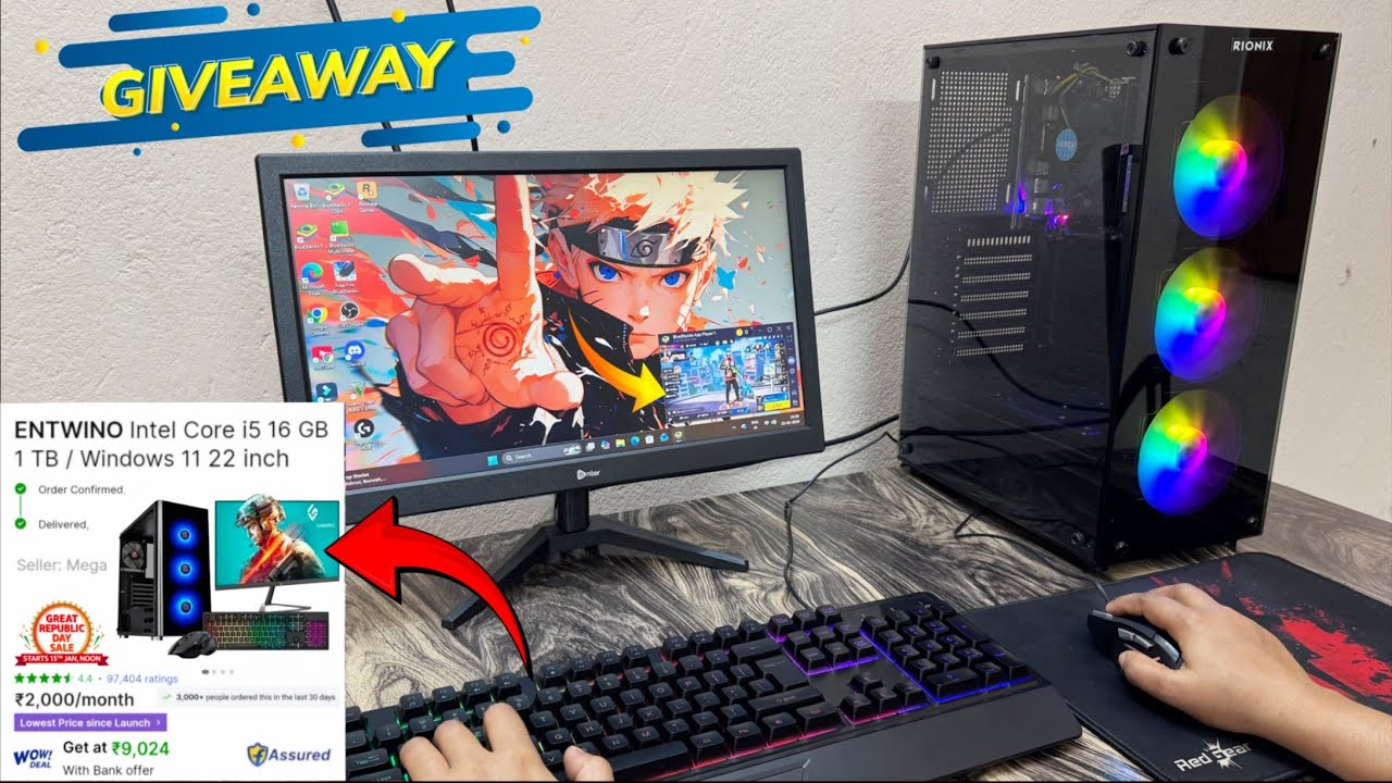 Under ₹10000 full gaming PC setup free fire | core i5 8gb low-end flipkart rionix entwino dzab PC