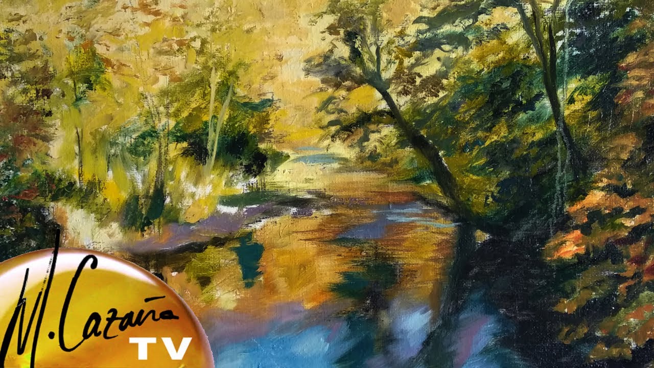Pintura paisaje al óleo con espátula