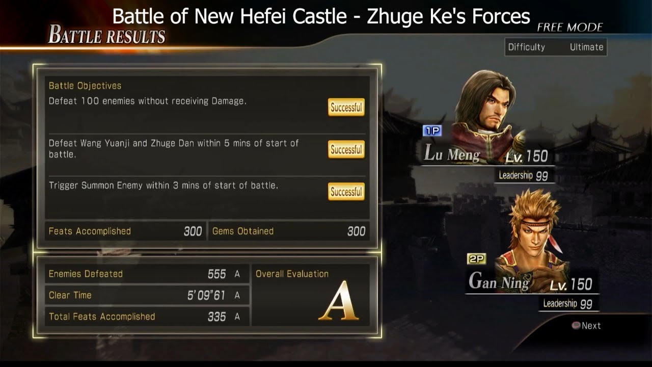 Battle of New Hefei Castle - Zhuge Ke's Forces - Ultimate 3 Star Battle Objective - DW8XLCE PS3