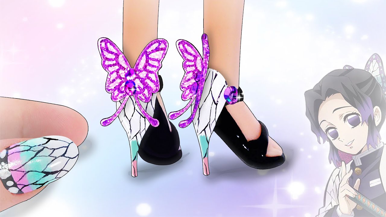 【鬼滅の刃】リカちゃんの手作り小物❤️蟲柱 胡蝶しのぶ デザインでDIY✨️️冨岡義勇 の声真似でハイヒールやバッグ、ステショを手作り工作🍭✨