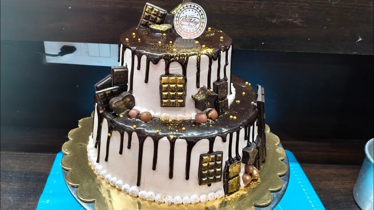 2 TIER CHOCOLATE CAKE II DESIGN II BIRTHDAY CAKE II CHOCOLATE GARNISHING CAKE II 🩷🩷 II 🎂🎂