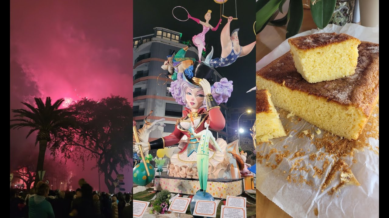 🧨 Recorrido por las FALLAS DE DÉNIA/ RECETA DE COCA LLANDA bizcocho valenciano