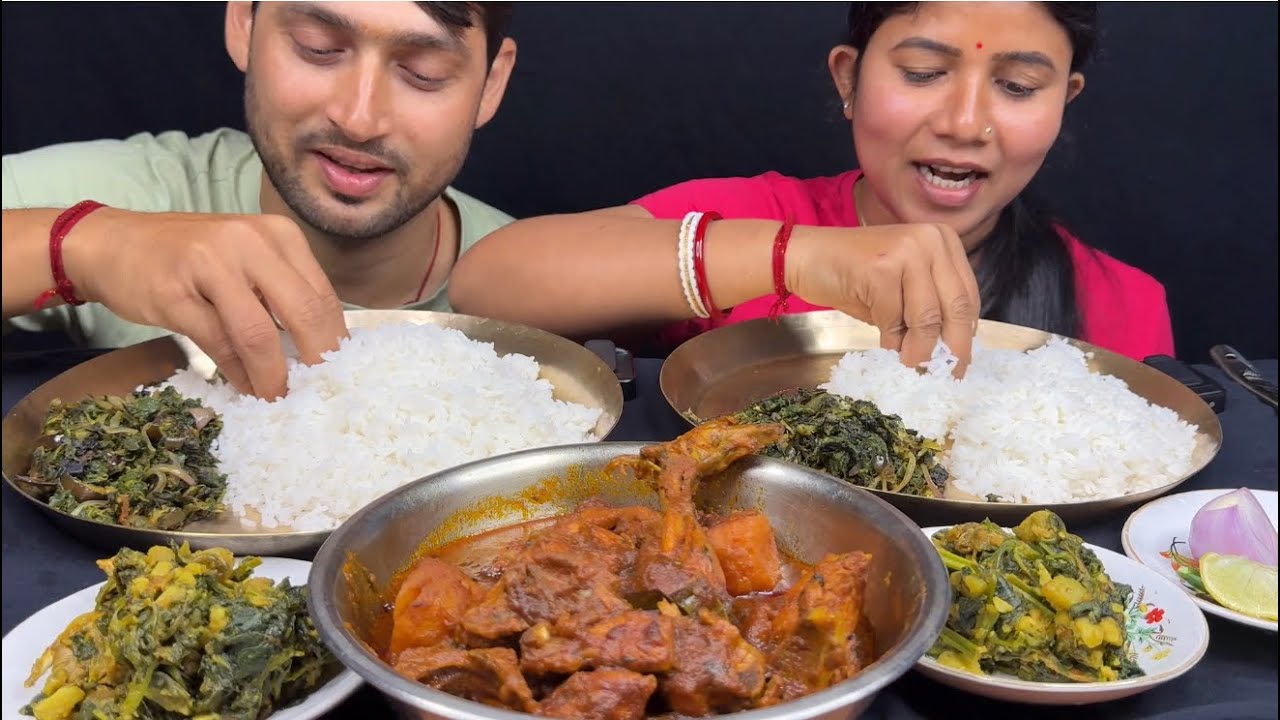 Eating Rice,Betho Shak, Macher Matha Diye Palonk Shak,Chicken Kosha #viral #viralvideo #food #foodie