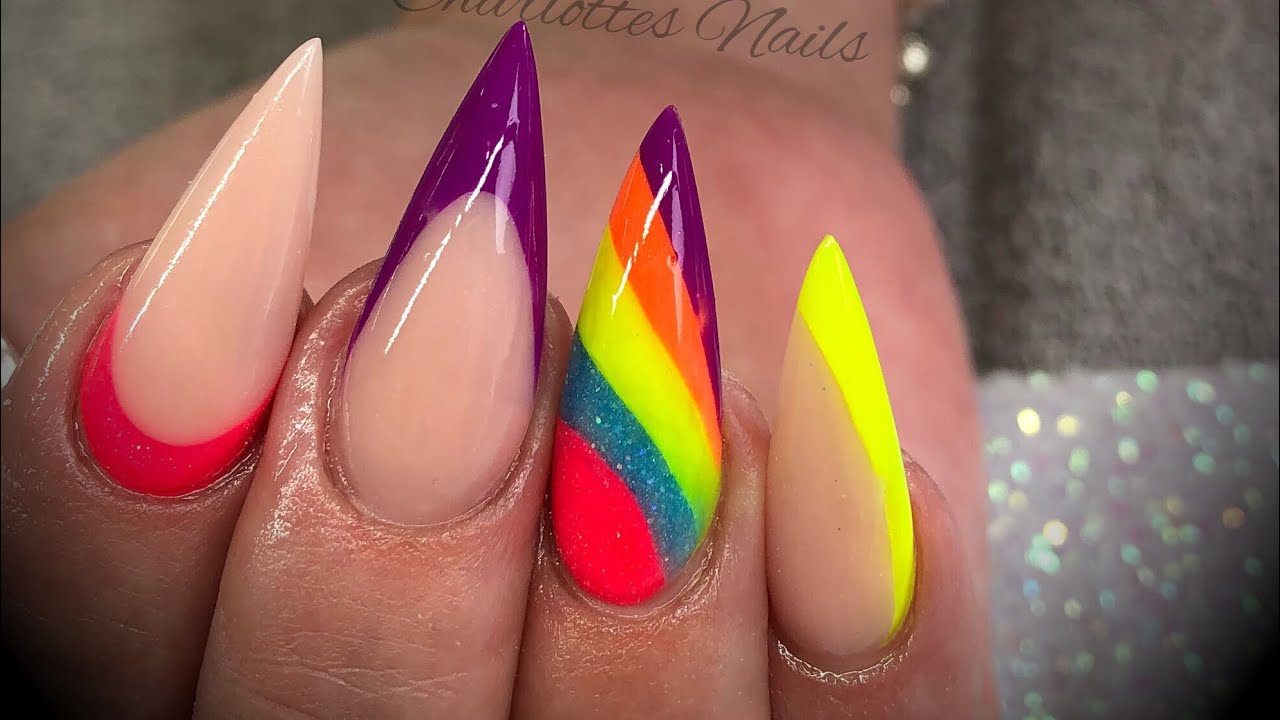 Acrylic nails - neon colour blocking design
