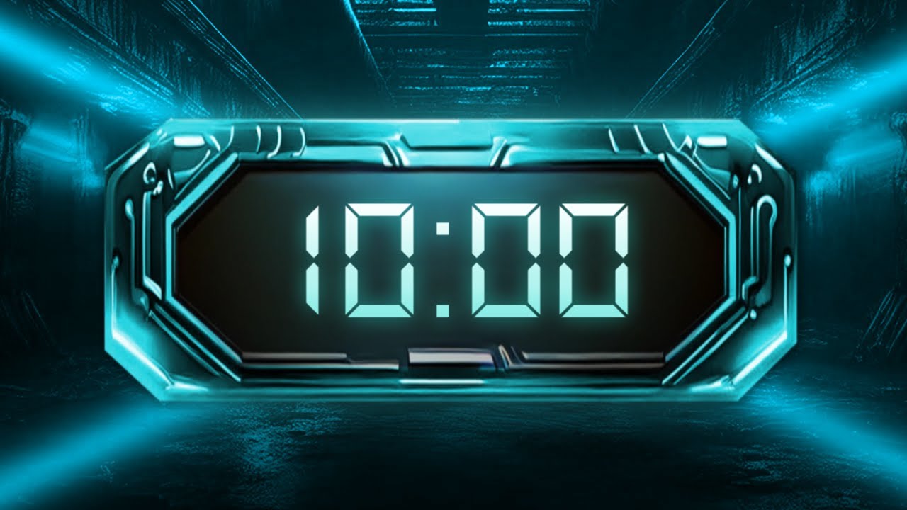 10 Min Countdown Loop | Blue Neon Style with Sound Effect Every Minute