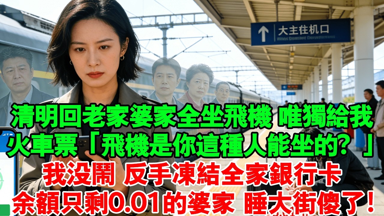 【完結爽文】清明回老家婆家全坐飛機 唯獨給我定火車票「飛機是你這種人能坐的嗎？」我沒鬧 反手凍結全家銀行卡餘額只剩0.01的婆家 睡大街傻了！#婆媳 #情感故事 #為人處世 #故事