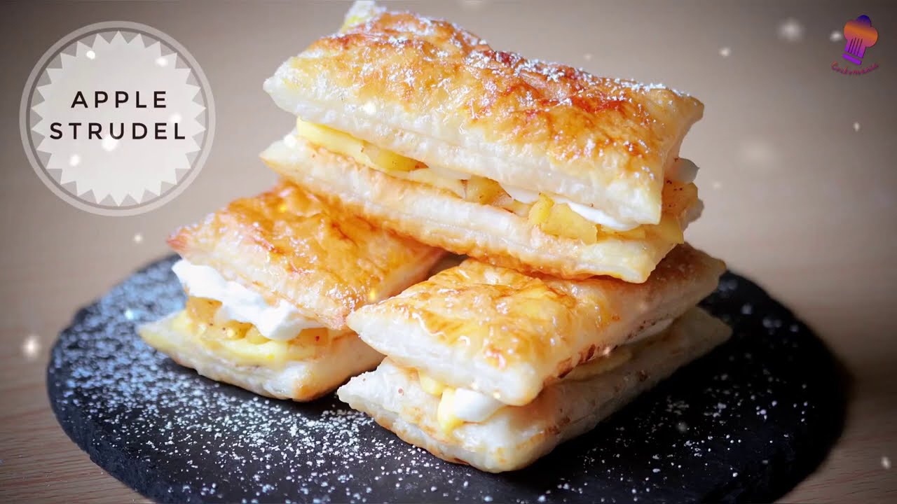 Apple Strudel | Custard Cream Filled Apple Pastry | Crispy Sweet Puffs
