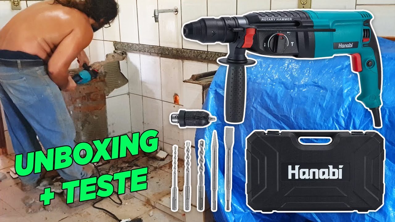 Unboxing + Martelete Teste Furadeira Martelete Rompedor  1300w Sds Hanabi / Knakasaki Copia Da Bosch