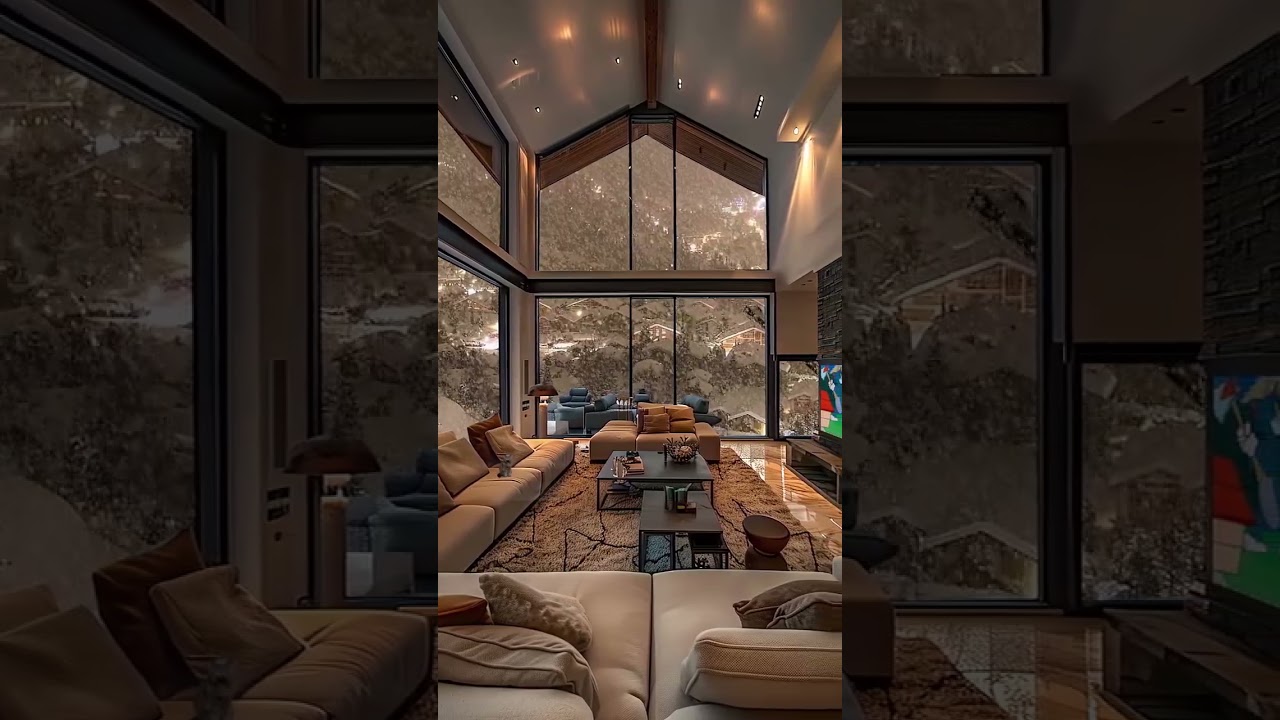 The perfect winter escape: a cozy cabin, a warm fire, and snow falling outside.