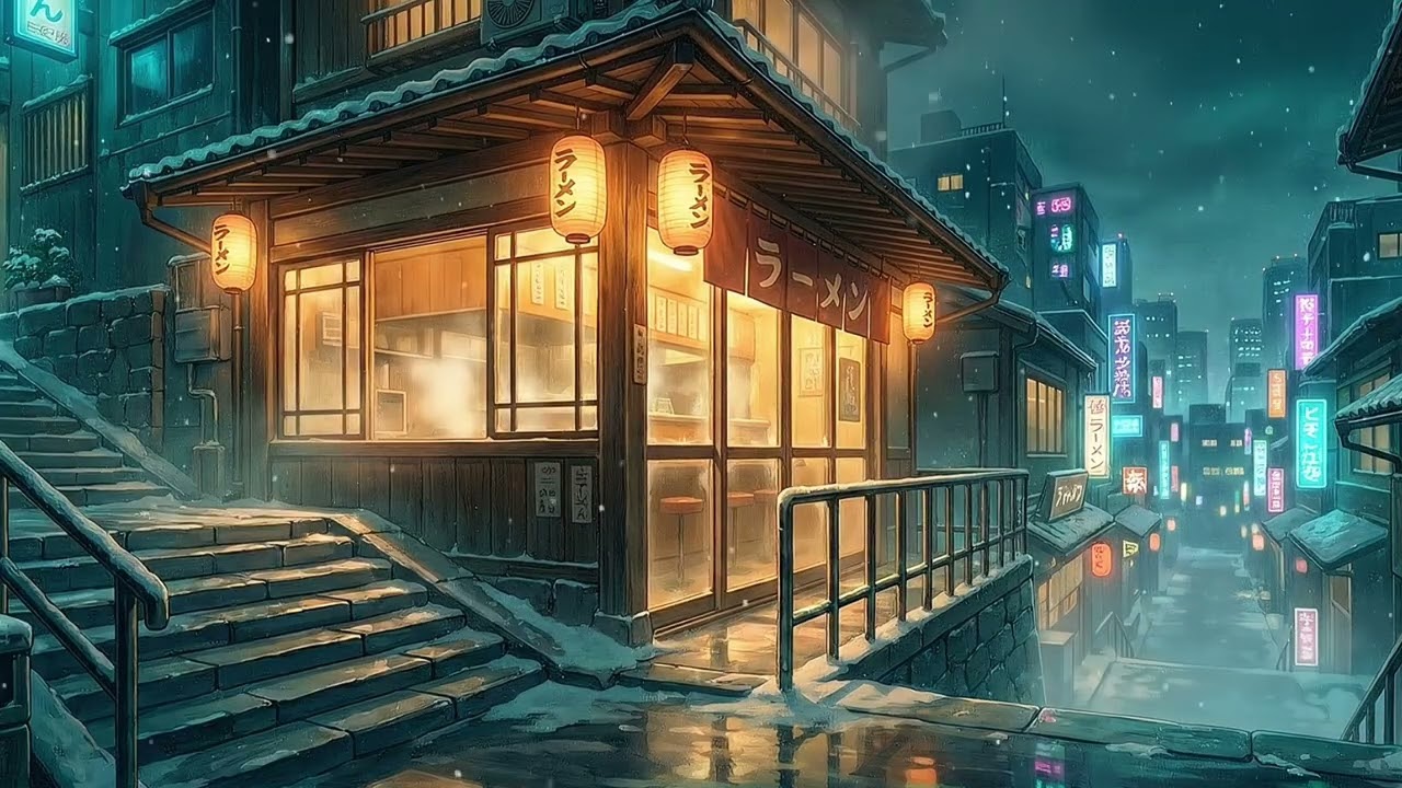 3 A.M. Snowfall at the Neon Ramen Shop 🌨️✨ – Deep Winter Lofi Ambience