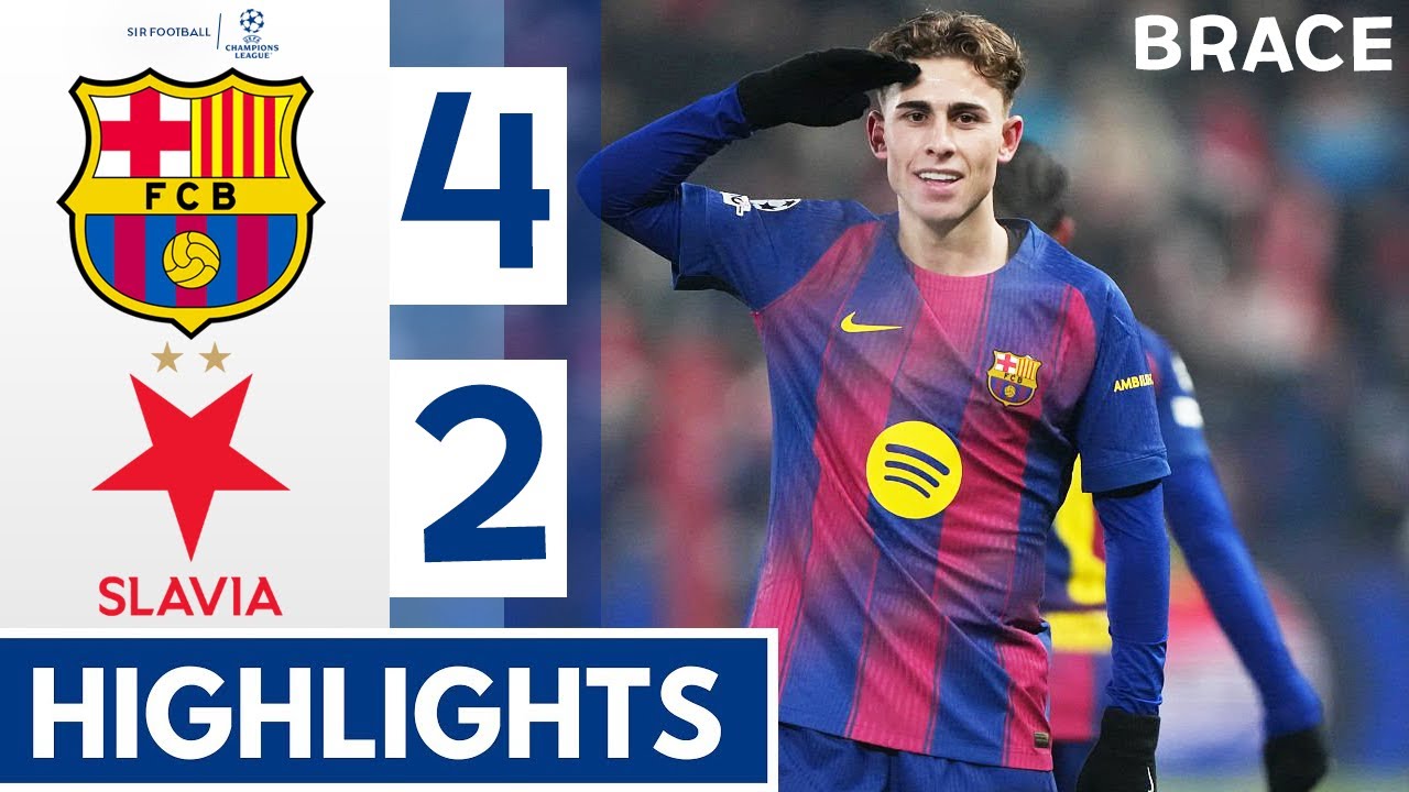 Slavia Praha vs Barcelona 4-2 - Highlights & Goals - Fermin Lopez & Dani Olmo & Lewandowski Goal